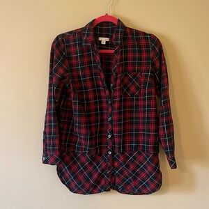 J. Jill Buffalo Plaid Button Down Tunic/Shirt Size Petite Small